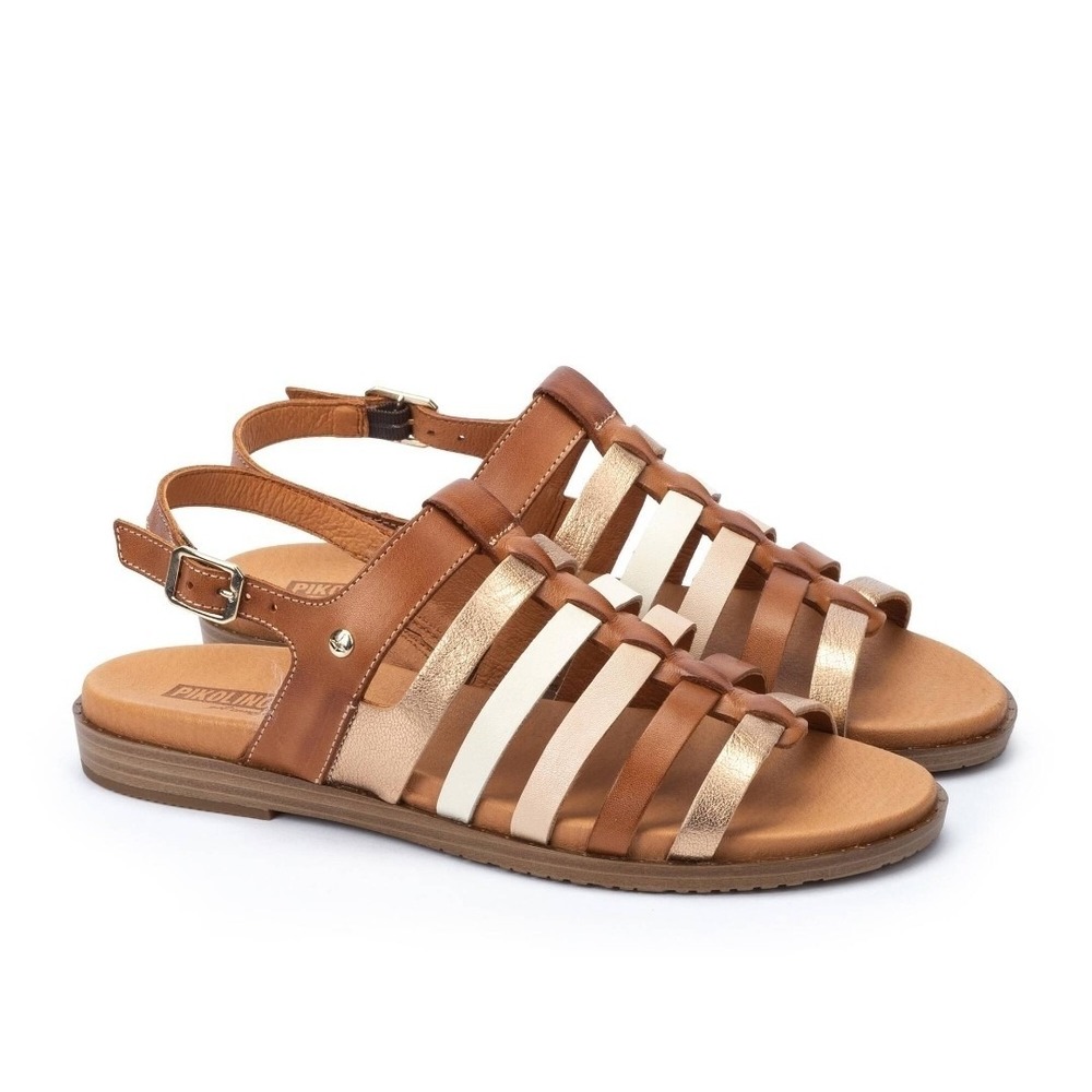 Pikolinos Formentera Leather Strappy Flat Sandals Brandy Size 40/9-9.5 NEW! $160